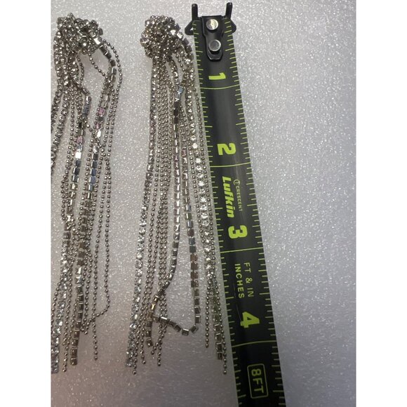 Rhinestone Ball Chain Tassel Earrings Post 4" Drop Lovers Knot Glamour Holidays - Picture 5 of 14